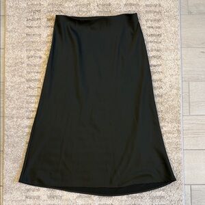 Olive green  Satin A-Line Midi Skirt